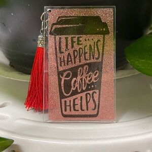 Glitter Acrylic Coffee Cup Keychain with Red Tassel